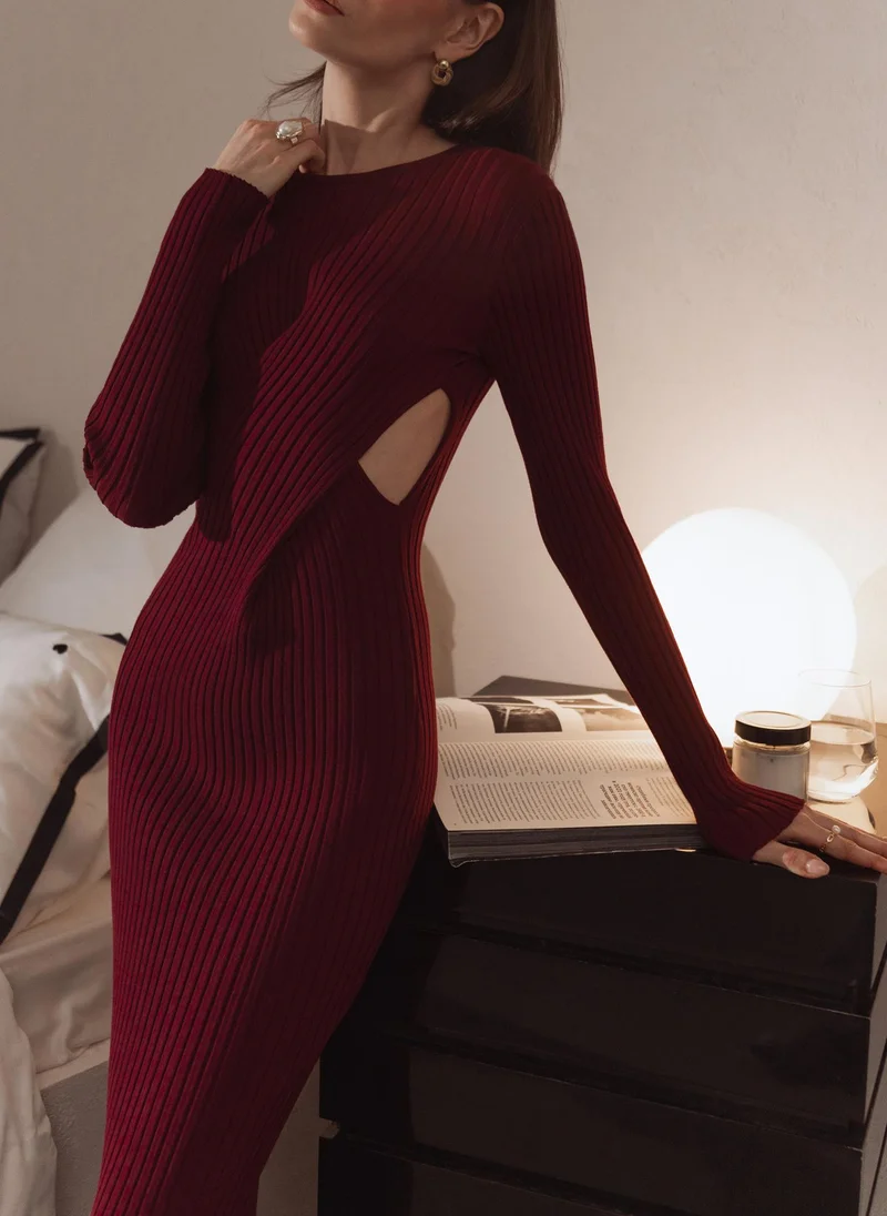 Lichi Ribbed midi dress with waist decor