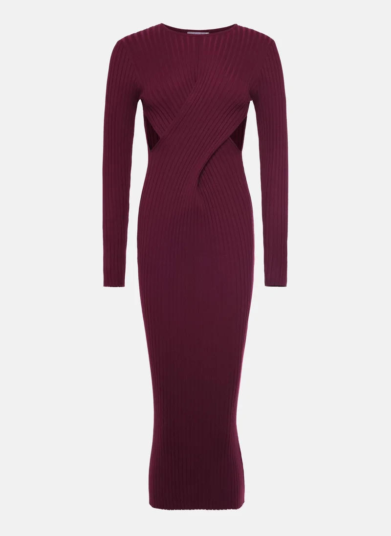 Lichi Ribbed midi dress with waist decor