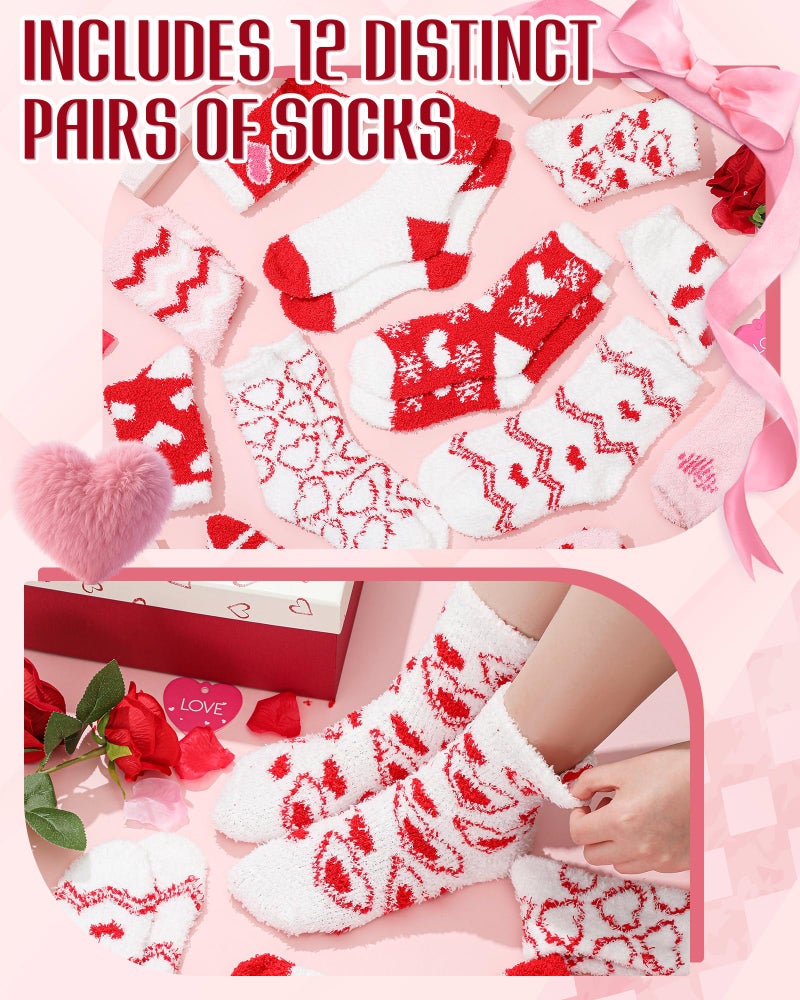 Liitrsh 12 Pairs Valentine's Day Womens Fuzzy Socks Heart Warm Fluffy Winter Fleece Soft Thick Slipper Socks Galentines Gifts(Red Heart) - Image 3