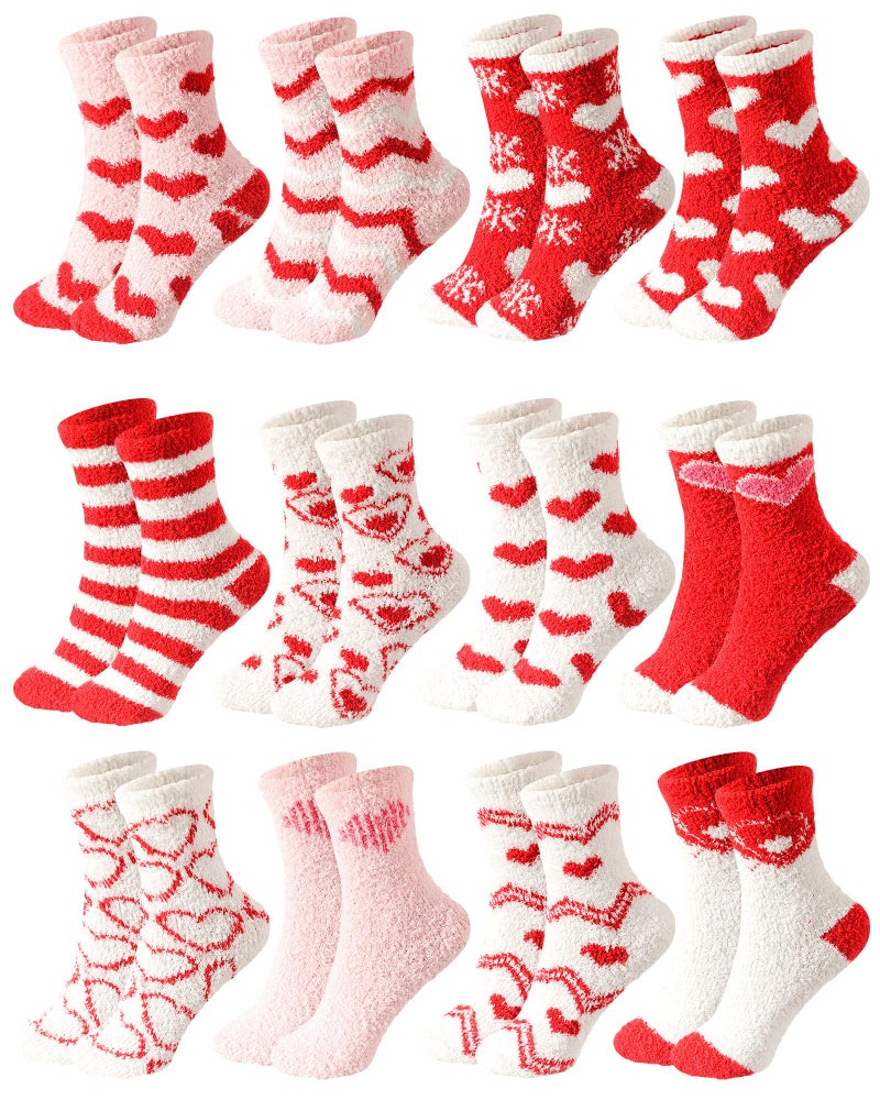 Liitrsh 12 Pairs Valentine's Day Womens Fuzzy Socks Heart Warm Fluffy Winter Fleece Soft Thick Slipper Socks Galentines Gifts(Red Heart) - Image 1