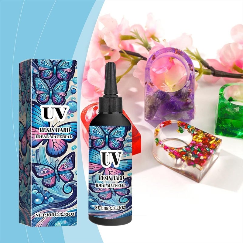 إكسفور غراء راتنج الأشعة فوق البنفسجية للحرف اليدوية، غراء راتنج الأشعة فوق البنفسجية الصلب، راتنج الأشعة فوق البنفسجية سريع الجفاف، قطرات كريستال للزهور المجففة، غراء معالجة عالي اللمعان للمجوهرات والحرف اليدوية والفنون والحرف اليدوية (100 غرام) - Image 2