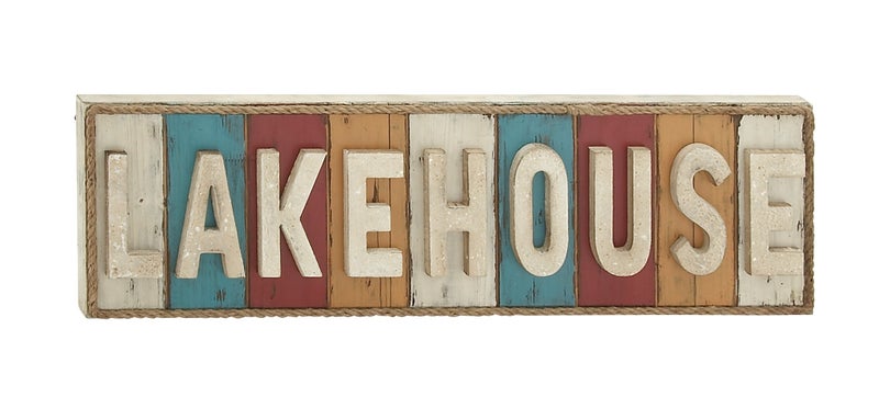 Deco 79 Deco 79 Wooden Sign Home Wall Decor Lake House Wall Sculpture Wall Art 36 x 2 x 11 White 