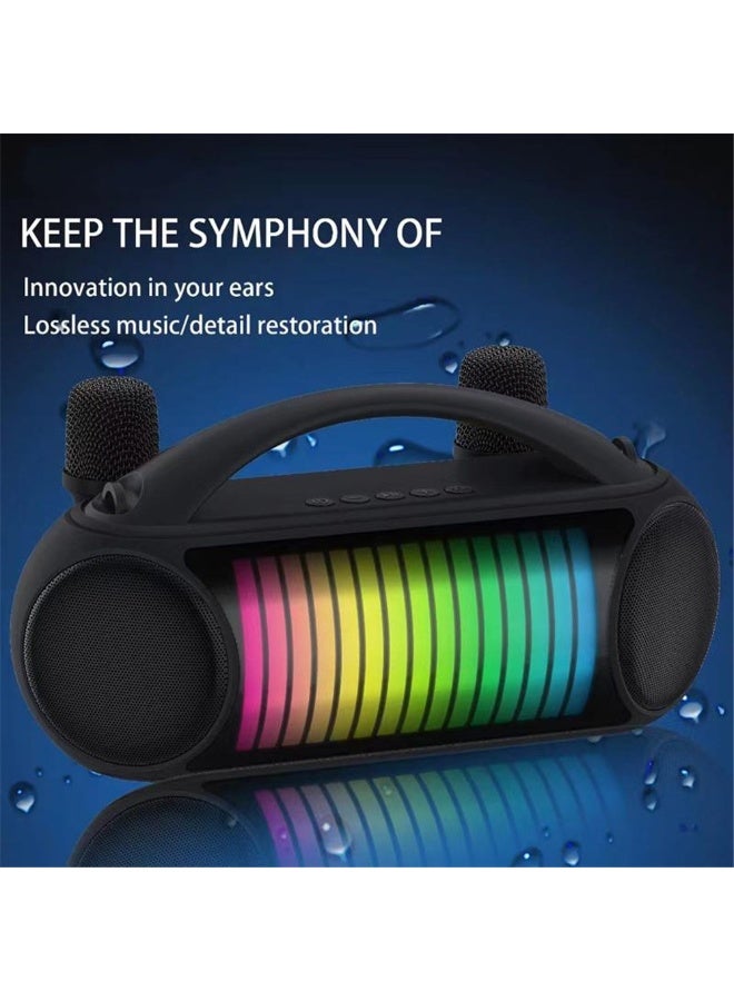 ELTRAZONE NR-222W Portable Outdoor Bluetooth Speaker with Dynamic Lights & 2 Wireless Microphones | High-Power Loudspeaker with Clear Sound, FM Radio, USB/TF Support, Karaoke & Party Speaker (Black) - Image 2