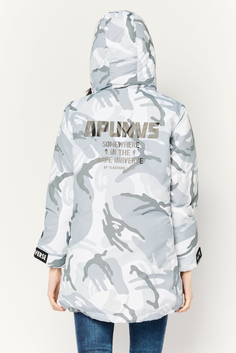Aape By A Bathing Ape Women Camouflage Hooded Puffer Jacket, Grey  - Image 4