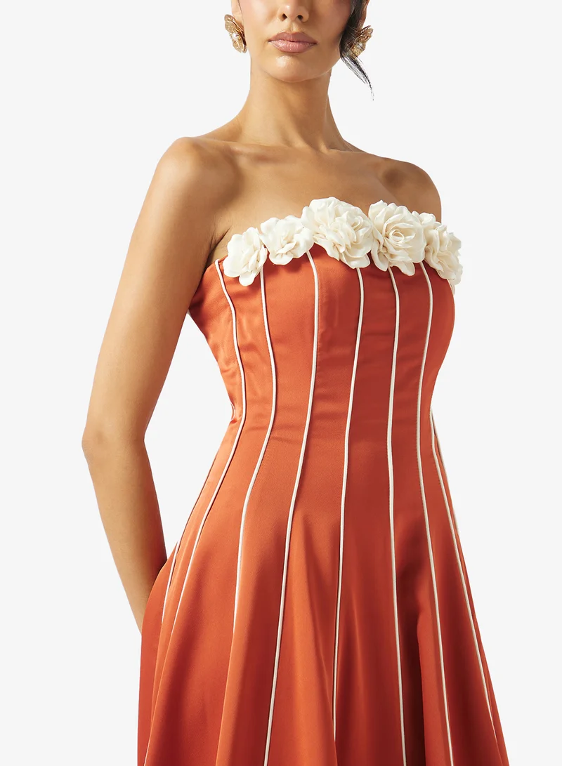 Akadia Fashion  STRAPLESS FLOWER DETAIL A LINE DRESS for Women | Best Price UAE