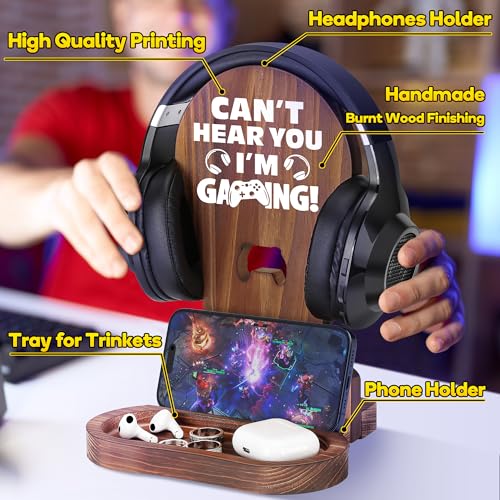 Slothoem-Gamer Gifts for Men Teenage Boy Christmas, Gamer Room Decor for Brother, Gaming Gifts for Son, Boyfriend, Husband, Gamer Room Accessories Stuff, Wooden Headset Stand - Can't Hear You I'm Gaming - Image 3