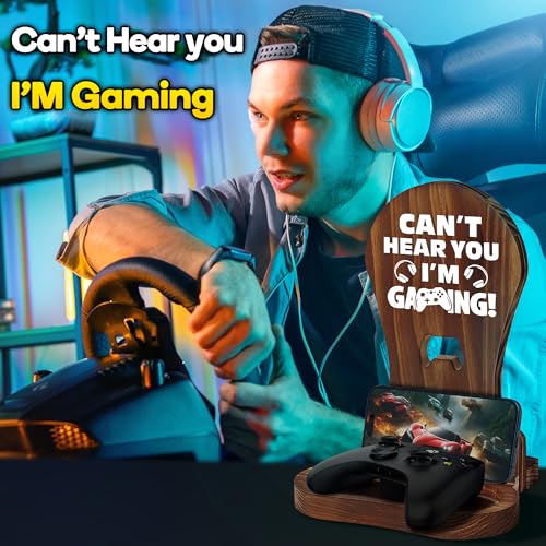 Slothoem-Gamer Gifts for Men Teenage Boy Christmas, Gamer Room Decor for Brother, Gaming Gifts for Son, Boyfriend, Husband, Gamer Room Accessories Stuff, Wooden Headset Stand - Can't Hear You I'm Gaming - Image 4