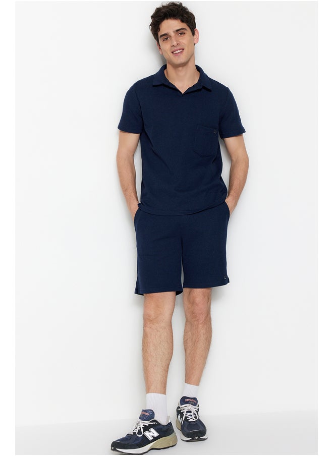 trendyol Navy Blue Regular/Normal Fit Textured Fabric Labeled Polo Neck Tracksuit Set TMNSS23EM00003  - Image 1