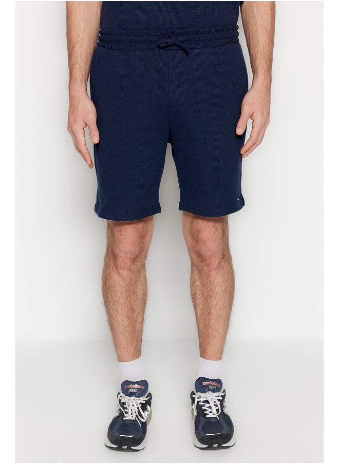 trendyol Navy Blue Regular/Normal Fit Textured Fabric Labeled Polo Neck Tracksuit Set TMNSS23EM00003  - Image 5