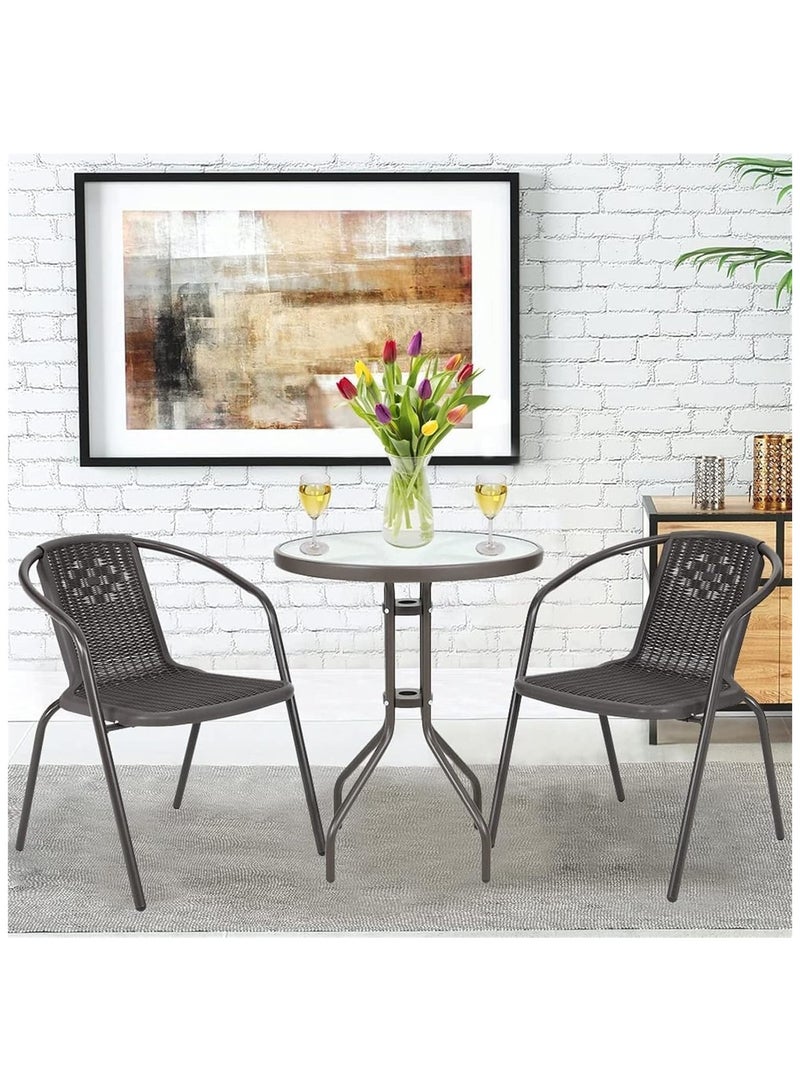 DubaiGallery Garden Dining Set 3 Piece Outdoor Furniture Patio Dining Table and Chair Balcony Dinner Table Dinner Chair Poly Rattan Anthracite  - Image 3