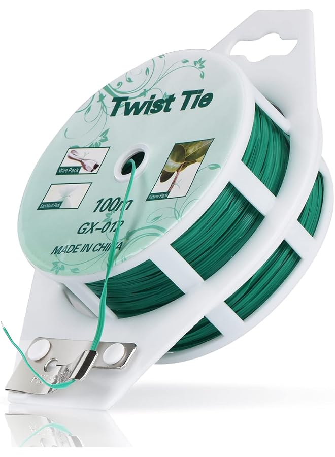 promass 328Ft (100M) Twist Ties，Green Coated Garden Plant Ties With Cutter For Gardening And Office Organization, Home - Image 1