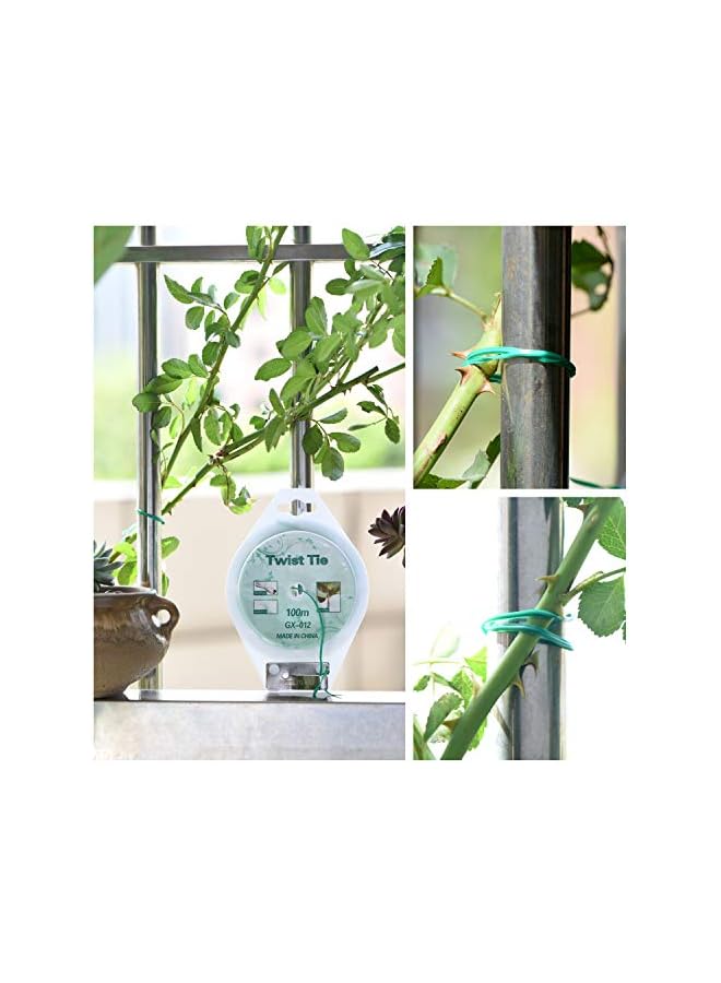 promass 328Ft (100M) Twist Ties，Green Coated Garden Plant Ties With Cutter For Gardening And Office Organization, Home - Image 5