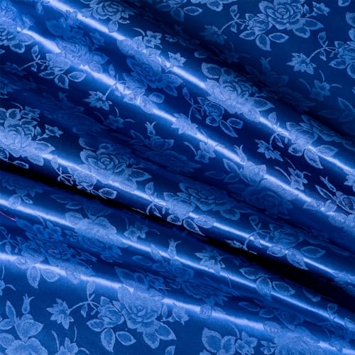 MaiMaiSuan 60" Wide Royal Blue Satin Floral Jacquard Fabric Shiny Silky Satin Fabric by The Yard for Table Runner，Napkins，Wedding，Dress，Bedding Sheet,DIY Crafts，1 Yard - Image 1