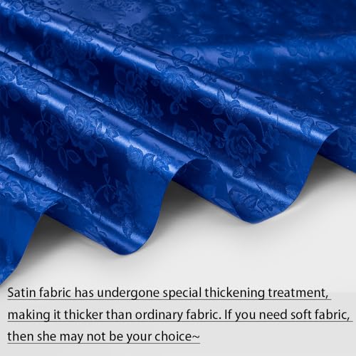 MaiMaiSuan 60" Wide Royal Blue Satin Floral Jacquard Fabric Shiny Silky Satin Fabric by The Yard for Table Runner，Napkins，Wedding，Dress，Bedding Sheet,DIY Crafts，1 Yard - Image 2