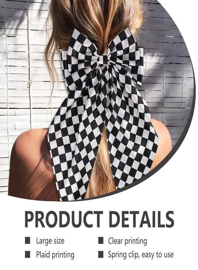 PKRFCJ 2 Pcs Checkered Hair Bow, Black White Checkerboard Checkered Hair Scrunchies with Long Tail, Can Be Matched with Various Styles, for Girls, Women - Image 3