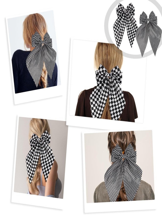 PKRFCJ 2 Pcs Checkered Hair Bow, Black White Checkerboard Checkered Hair Scrunchies with Long Tail, Can Be Matched with Various Styles, for Girls, Women - Image 5