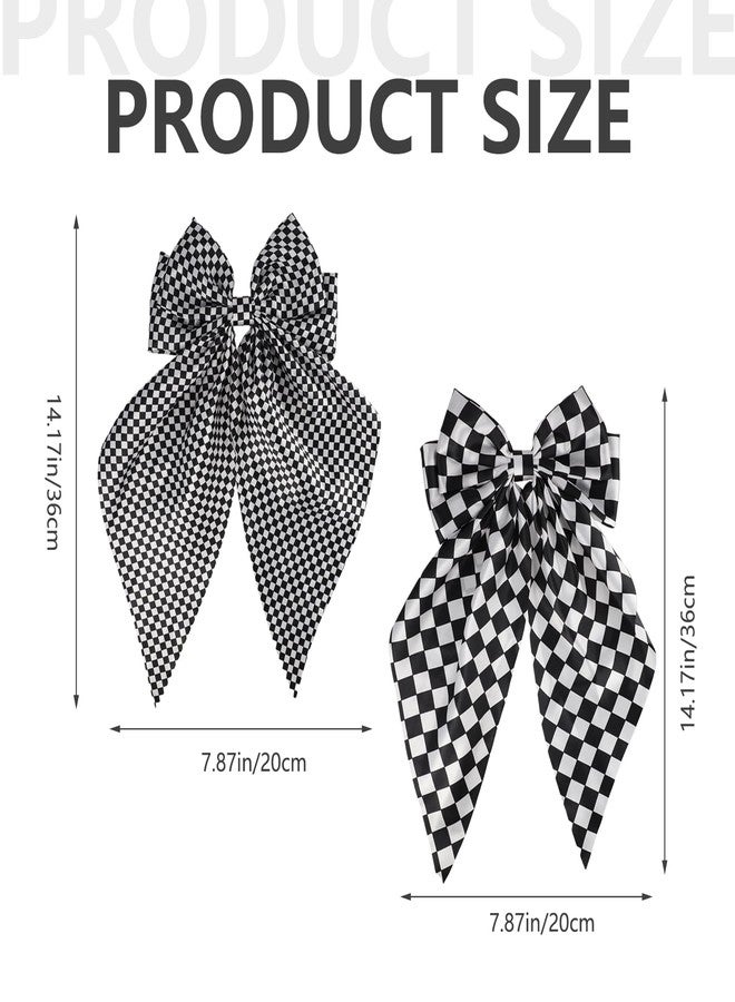 PKRFCJ 2 Pcs Checkered Hair Bow, Black White Checkerboard Checkered Hair Scrunchies with Long Tail, Can Be Matched with Various Styles, for Girls, Women - Image 2