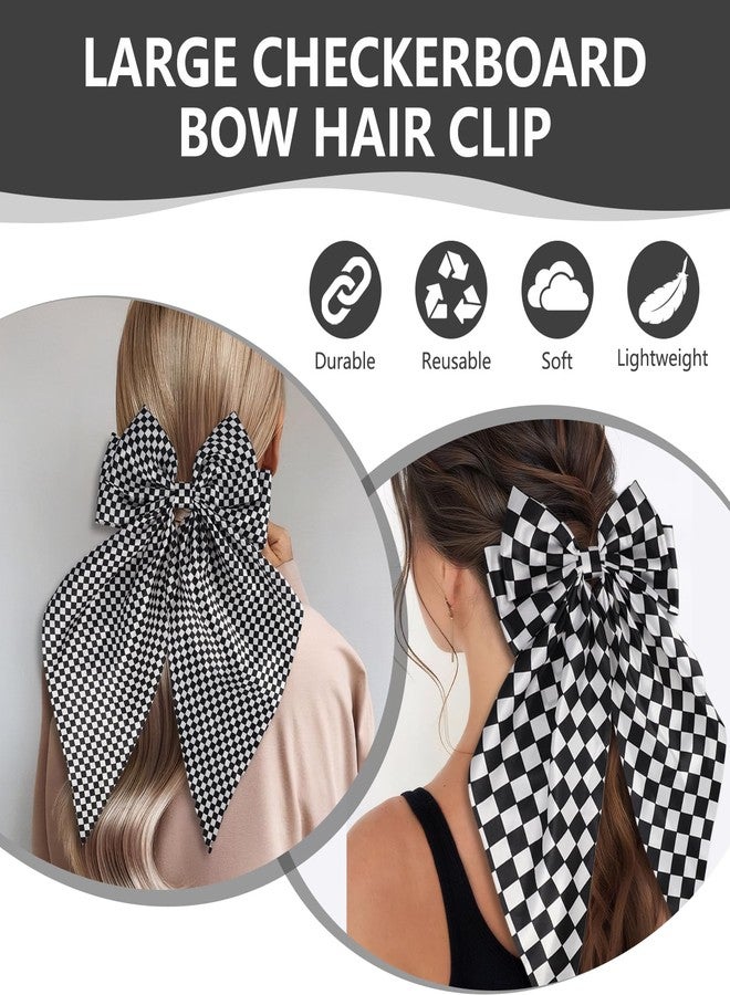 PKRFCJ 2 Pcs Checkered Hair Bow, Black White Checkerboard Checkered Hair Scrunchies with Long Tail, Can Be Matched with Various Styles, for Girls, Women - Image 4