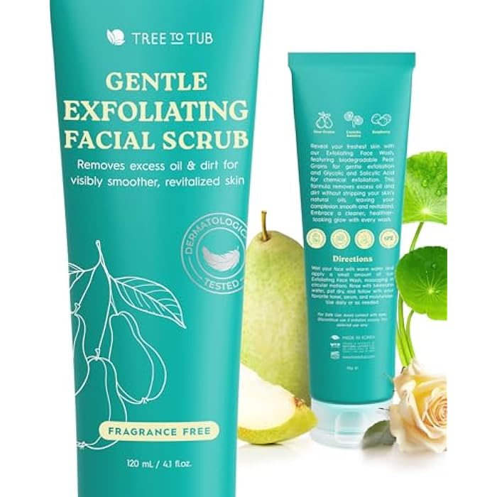Tree To Tub Exfoliating Face Wash - Gentle Facial Exfoliator & Face Scrub w/Salicylic Acid for Glowing Skin - Non-Irritating Exfoliant to Remove Buildup & Refine Texture - For All Skin Types - Image 1