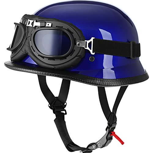Yesmotor Helmet Half Shell German Motorcycle Helmet with Cycling Glasses - DOT Approved（L） - Image 1