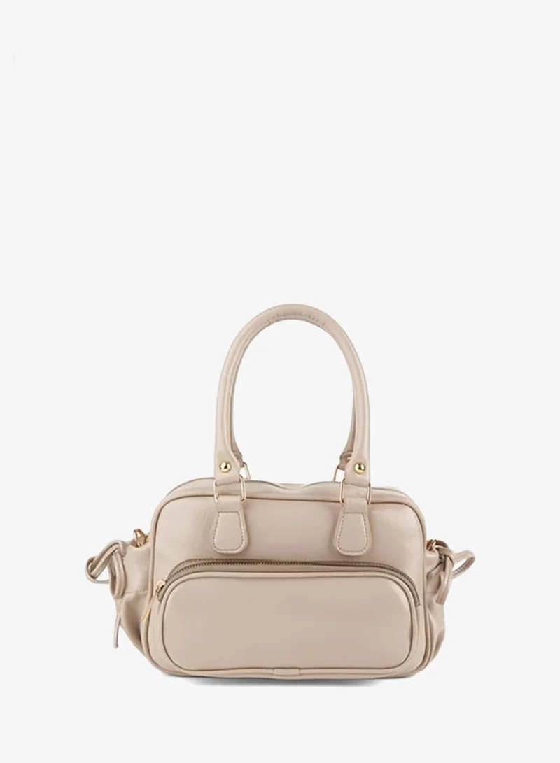 Women's Mila Vizon Crinkled Glossy Synthetic Leather Zipper-Closure Strap Hand, Arm and Shoulder Bag.