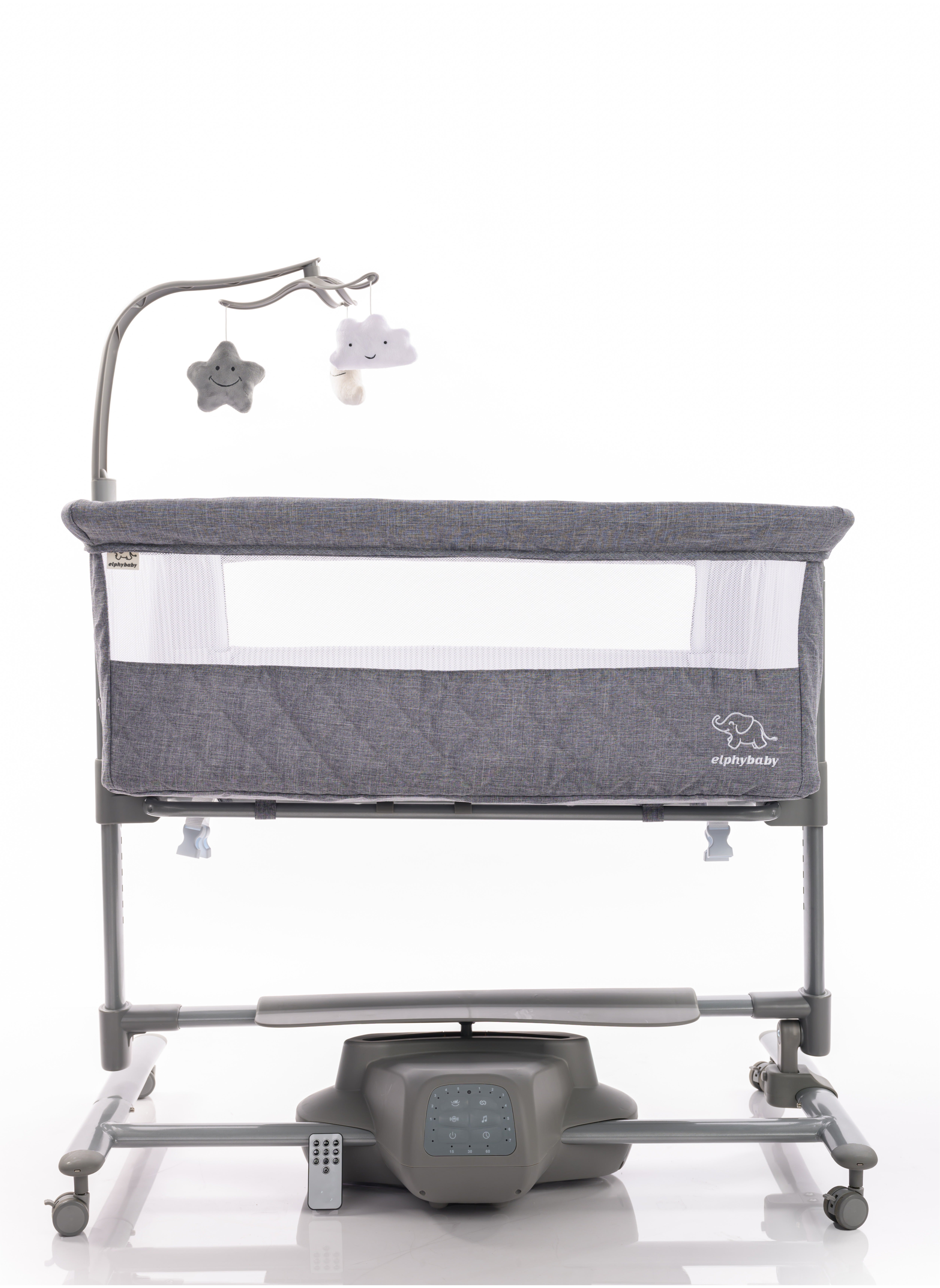 elphybaby Baby cot (vibration powered by electricity and batteries) next to the mother's bed 