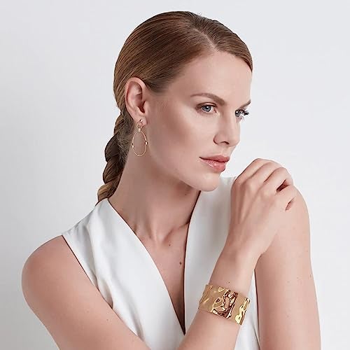 WOWORAMA Hammered Gold Cuff Bracelet for Women Wide Chunky Open Cuff Bangles Vintage Statement Gold Bracelet Adjustable Thick Wrist Cuff Bracelets - Image 2