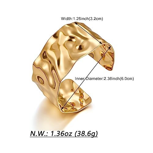 WOWORAMA Hammered Gold Cuff Bracelet for Women Wide Chunky Open Cuff Bangles Vintage Statement Gold Bracelet Adjustable Thick Wrist Cuff Bracelets - Image 5
