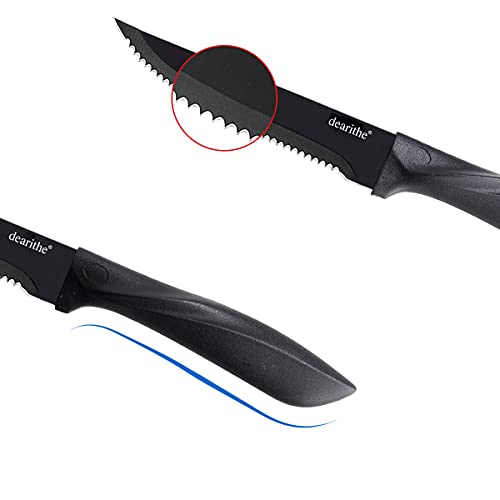 dearithe Steak knives set of 6, Black Serrated Stainless Steel Sharp Blade Flatware Steak Knife Set, 4.5 Inches,Non stick coating for Anti-rusting, for Restaurant Tableware Kitchen Camping - Image 3