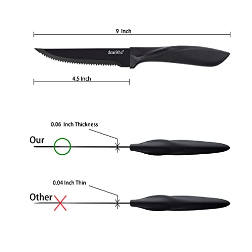 dearithe Steak knives set of 6, Black Serrated Stainless Steel Sharp Blade Flatware Steak Knife Set, 4.5 Inches,Non stick coating for Anti-rusting, for Restaurant Tableware Kitchen Camping - Image 2