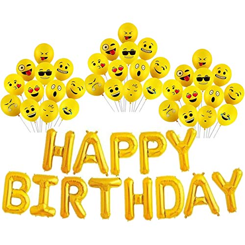 Balloonistics Masti Zone Happy Birthday Foil Letters Balloon Banner with 25 Smiley Emoji Latex Balloon for Birthday - Image 1