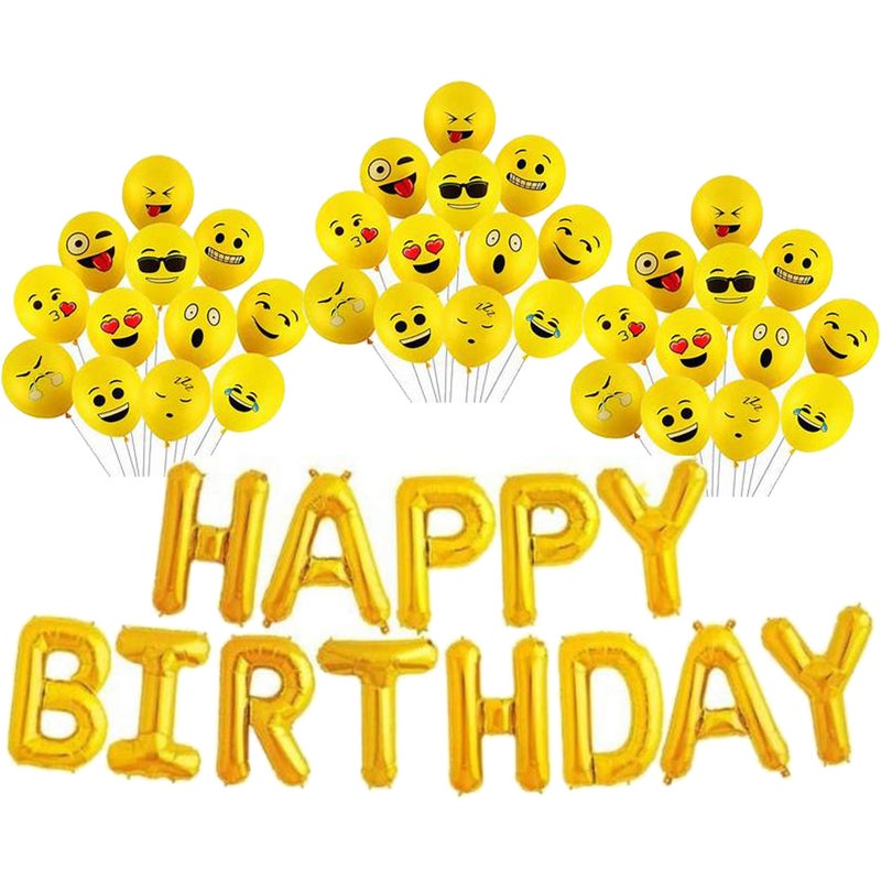 Balloonistics Masti Zone Happy Birthday Foil Letters Balloon Banner with 25 Smiley Emoji Latex Balloon for Birthday - Image 3