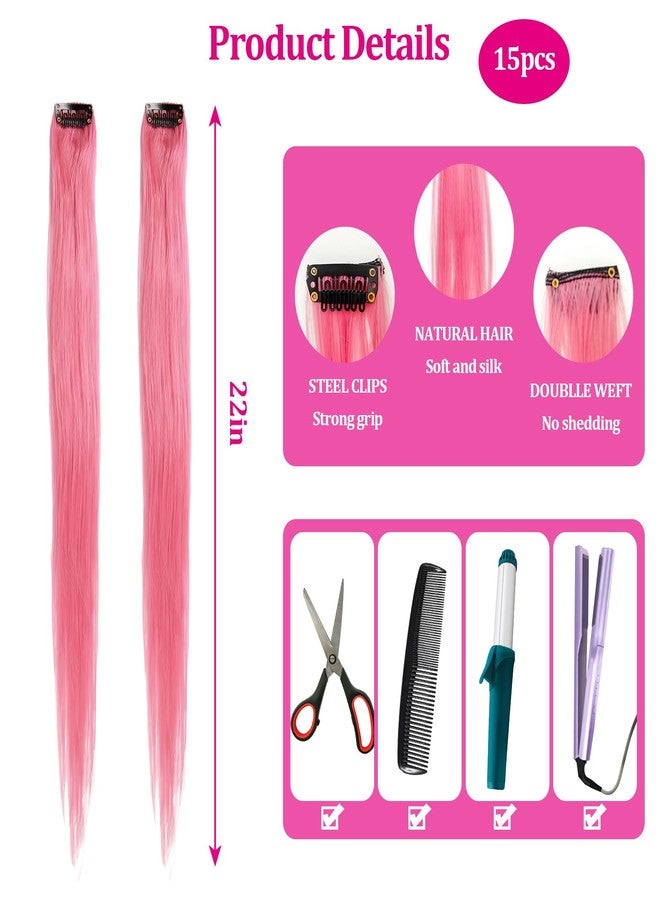 Bolsdoic 15 Packs Pink hair extensions,22Inch Straight colorful clip in Hair extensions,Pretty Gift for Girls & Women, Party, Cosplay, Birthday - Image 2