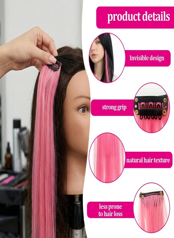 Bolsdoic 15 Packs Pink hair extensions,22Inch Straight colorful clip in Hair extensions,Pretty Gift for Girls & Women, Party, Cosplay, Birthday - Image 3