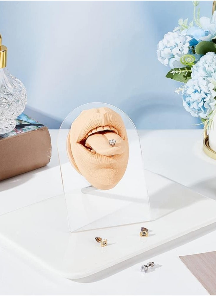 KASTWAVE - Silicone Tongue Mouth Model, Flexible Model Body Part Display with Acrylic Stand Lifelike Human Model Simulation for Jewelry Display Teaching Tool Earrings Practice (Skin Color) - Image 1