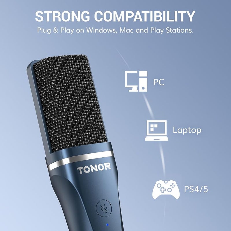 تونور ميكروفون بودكاست تونور TC-777، ميكروفون كمبيوتر USB، ميكروفون كمبيوتر بمكثف قلبي مع حامل ثلاثي القوائم وفلتر بوب للبث، التدوين الصوتي، التسجيل الصوتي، متوافق مع الكمبيوتر الشخصي والكمبيوتر المحمول - Image 5