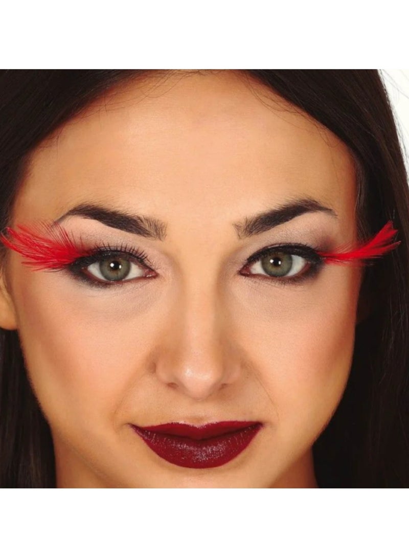 Fiestas Guirca RED FEATHER EYELASHES - Image 2