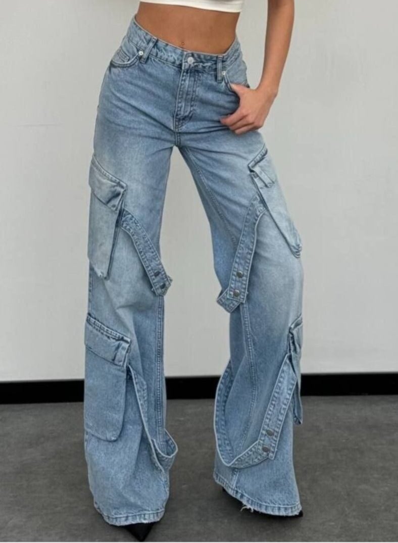 Cargo Pocket Jeans in Blue