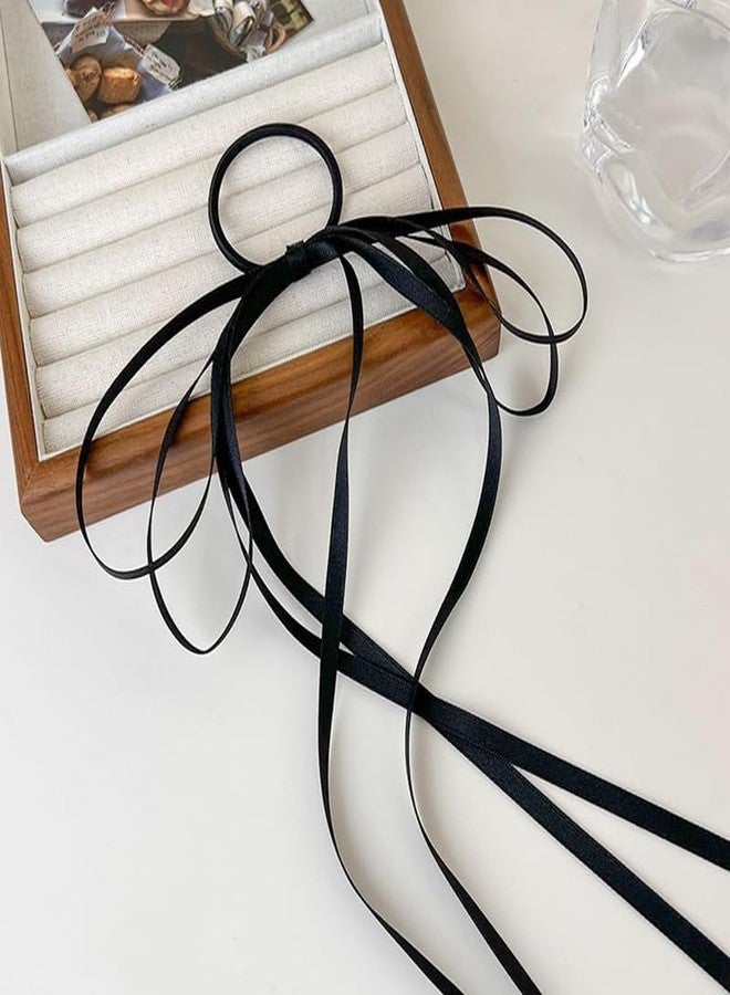 CHIROGRAPHY مجموعة CHIROGRAPHY المكونة من 5 قطع من ربطات الشعر الفاخرة على شكل فيونكات، ربطات شعر طويلة مزينة بشرابات، ربطات شعر على شكل فيونكات ... للنساء، أسود/بيج/أزرق/بنفسجي/وردي (5 قطع) - Image 4