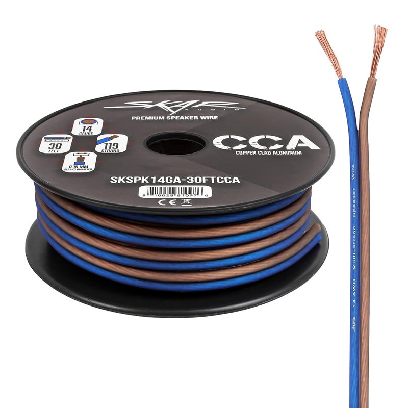SKAR AUDIO 14 Gauge AWG Audio Speaker Wire - 30 Feet (Blue/Brown) - Image 1