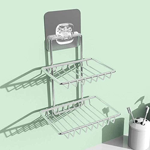 Linear حامل صابون لاصق ذو طبقتين | حامل صابون مثبت على الحائط للحمام | صينية صابون | حامل صابون من الفولاذ المقاوم للصدأ للحمام، ملحقات حمام مقاومة للماء معلقة على الحائط - Image 5