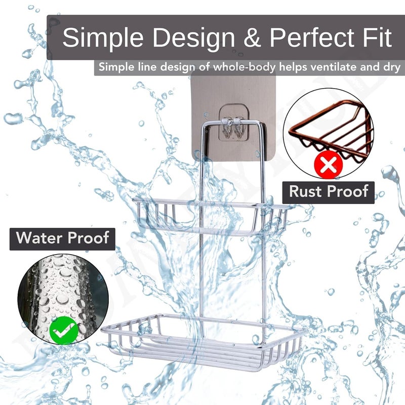 Linear حامل صابون لاصق ذو طبقتين | حامل صابون مثبت على الحائط للحمام | صينية صابون | حامل صابون من الفولاذ المقاوم للصدأ للحمام، ملحقات حمام مقاومة للماء معلقة على الحائط - Image 4