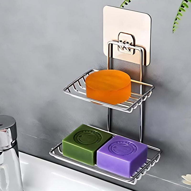 Linear حامل صابون لاصق ذو طبقتين | حامل صابون مثبت على الحائط للحمام | صينية صابون | حامل صابون من الفولاذ المقاوم للصدأ للحمام، ملحقات حمام مقاومة للماء معلقة على الحائط - Image 1