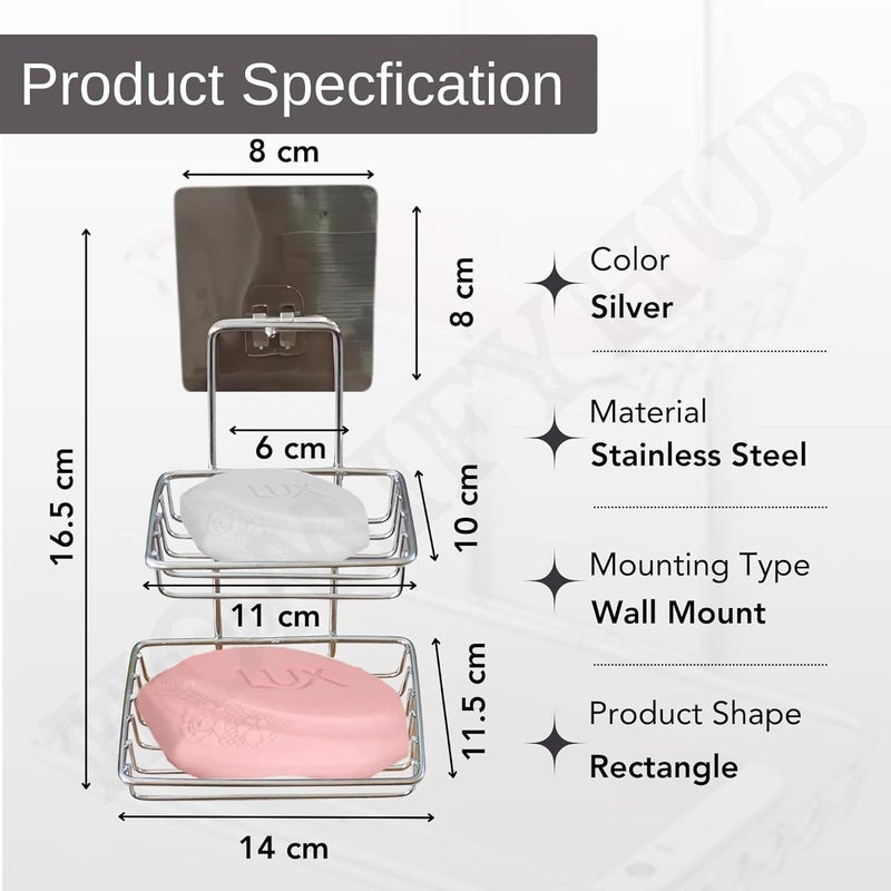 Linear حامل صابون لاصق ذو طبقتين | حامل صابون مثبت على الحائط للحمام | صينية صابون | حامل صابون من الفولاذ المقاوم للصدأ للحمام، ملحقات حمام مقاومة للماء معلقة على الحائط - Image 2