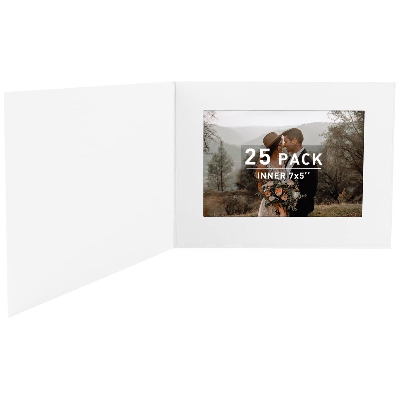 Golden State Art Golden State Art  Pack of 25  5x7 or 7x5 Photo Folders  Cardboard Picture Frame  Paper Frame Cards  Greetings/Invitation Special Events: Graduation  Christmas  Wedding(White) - Image 1