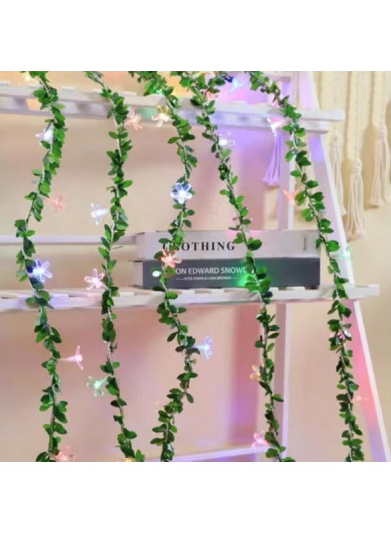 New LED Courtyard Rattan Light String Ins Simulation Green Leaf Dormitory Balcony Fence Wall Outdoor Decorative Light Sakura Color Light - Image 1