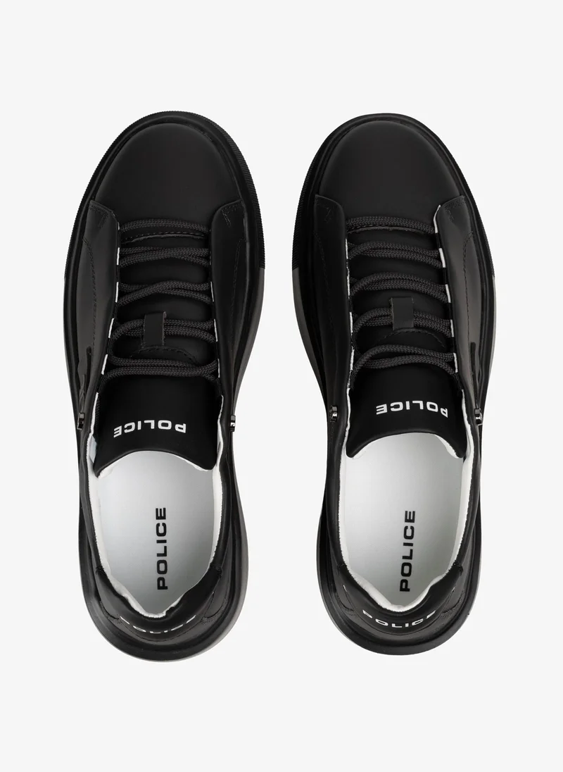 بوليس Police Men's Classic Leather Low-Top Sneakers with 100% Genuine Leather Upper, Sleek Urban Design & Everyday Casual Style – Dark Grey