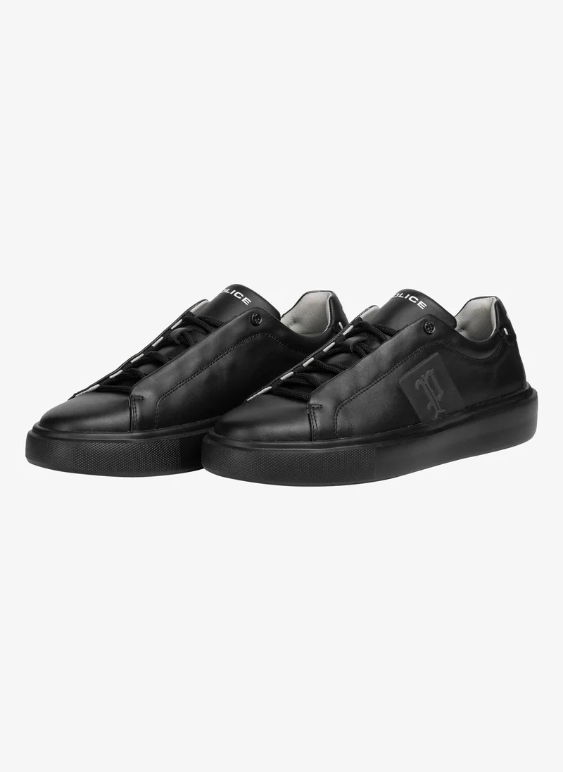 بوليس Police Men's Classic Leather Low-Top Sneakers with 100% Genuine Leather Upper, Sleek Urban Design & Everyday Casual Style – Dark Grey