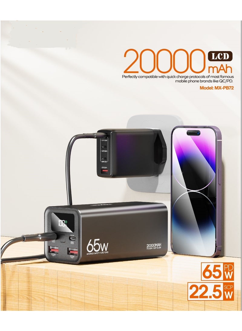 MOXOM - MX-PB72 20000 mAh Portable Powerbank with 4 Output and 2 Input 65W PD + 22.5W SCP Charging - Image 1