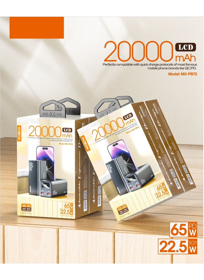 MOXOM - MX-PB72 20000 mAh Portable Powerbank with 4 Output and 2 Input 65W PD + 22.5W SCP Charging - Image 1